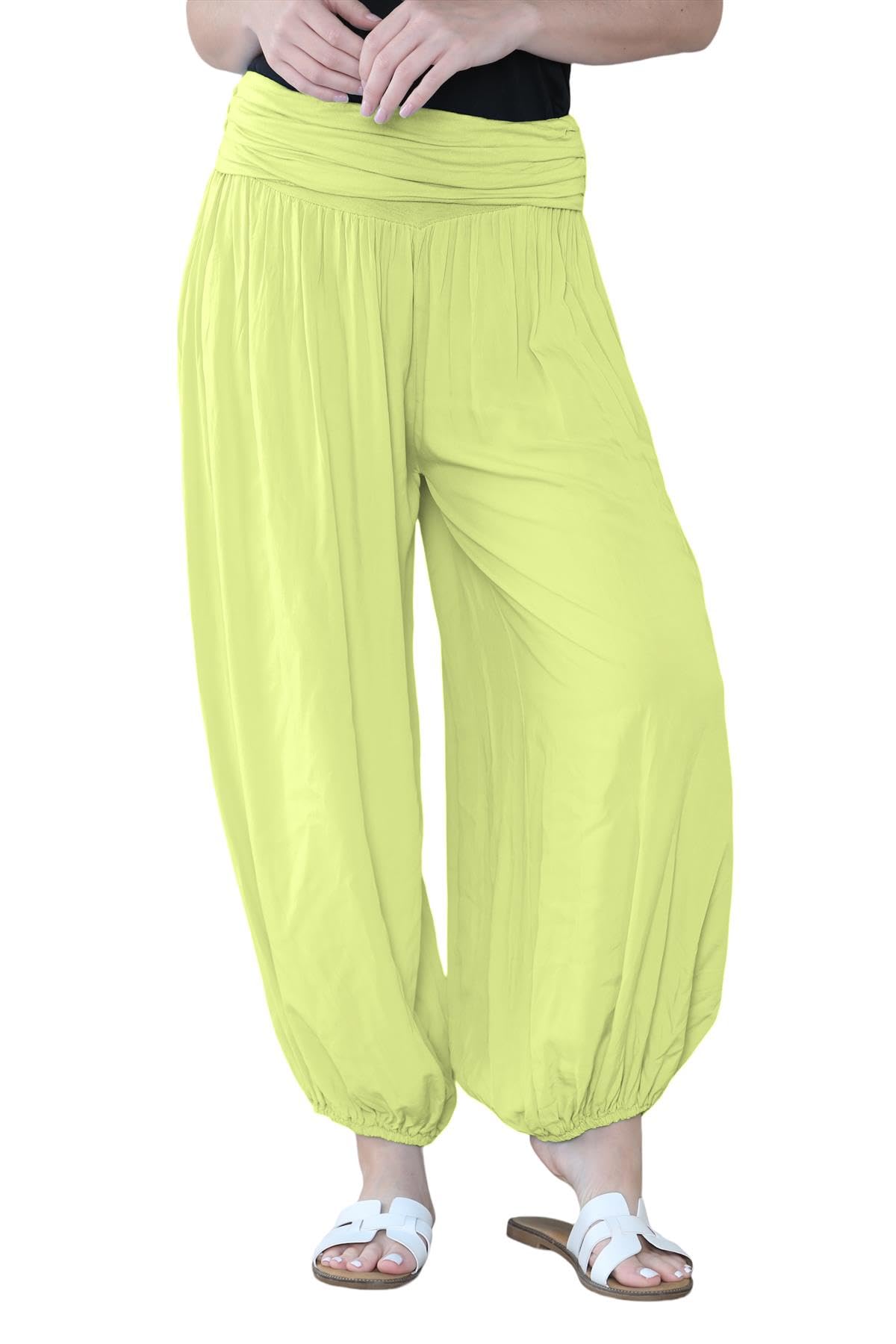 Hamishkane® Women's Italian Baggy Harem Alibaba Pants Trousers Comfortable & Stylish Loose Fit Harem Trousers for Women UK | Perfect Summer Trousers for Women UK Yellow