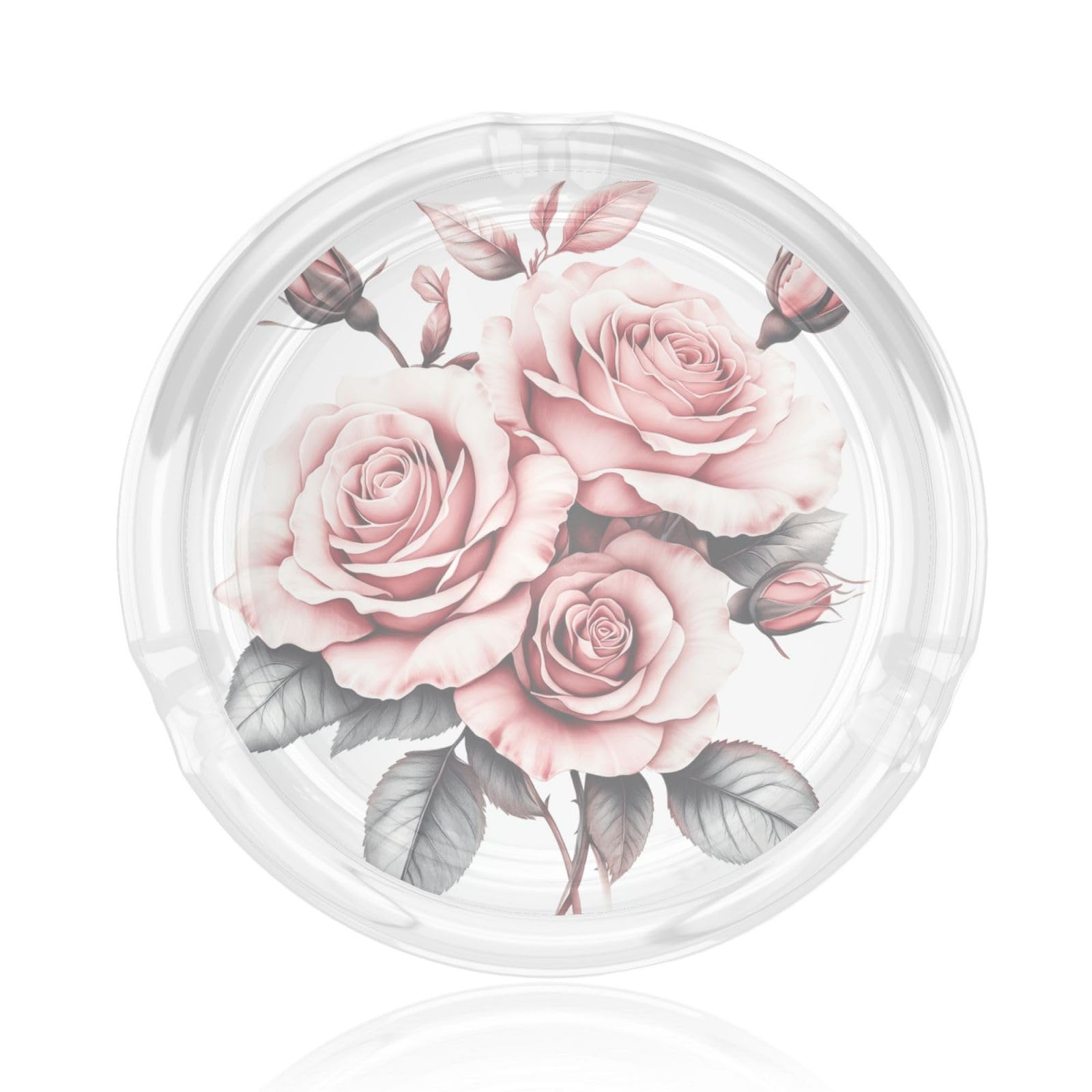 Rose Bouquet Pink Flower Glass Ashtray For Cigarettes Ash Trays Case For Home Office Decor
