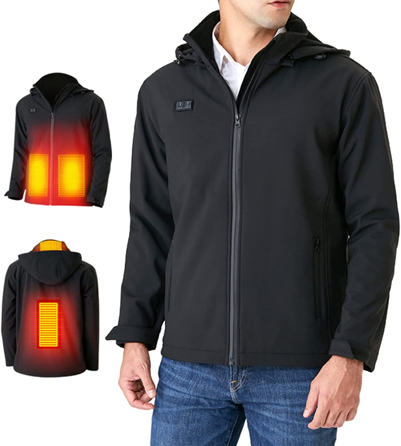 Podgrzewana kurtka USB dla mężczyzn Kurtka narciarska Kurtka zimowa z podwójną niezależną regulacją temperatury (Color : Czarny, Size : 4XL-4XLarge)