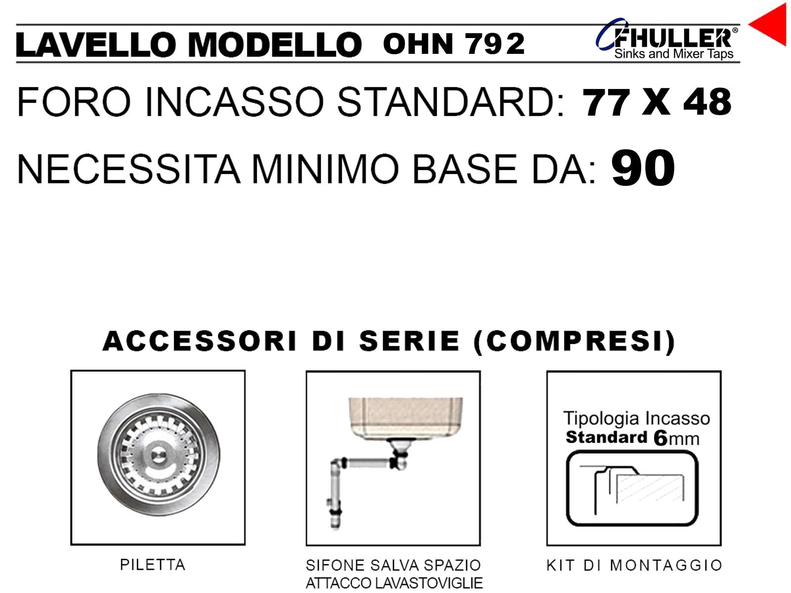 Lavello Cucina 2 vasche Inox 79 x 50 cm - 011552.X1.01.2016