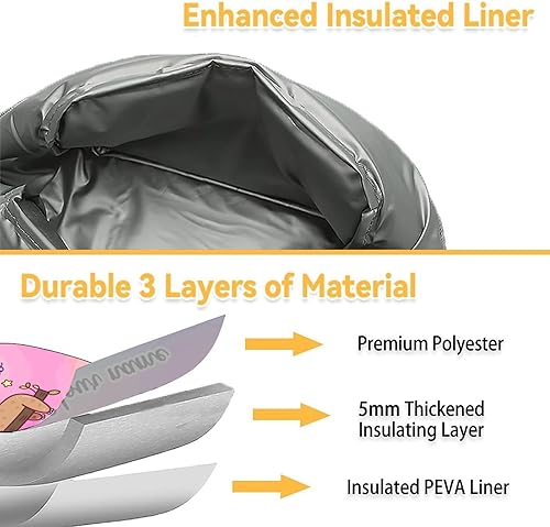 Miniatura 10 de Bolsas de almuerzo de perezoso  Lonchera Bento reutilizable aislada con correa para el hombro y bolsillos, pequeña lonchera rosa linda para niños