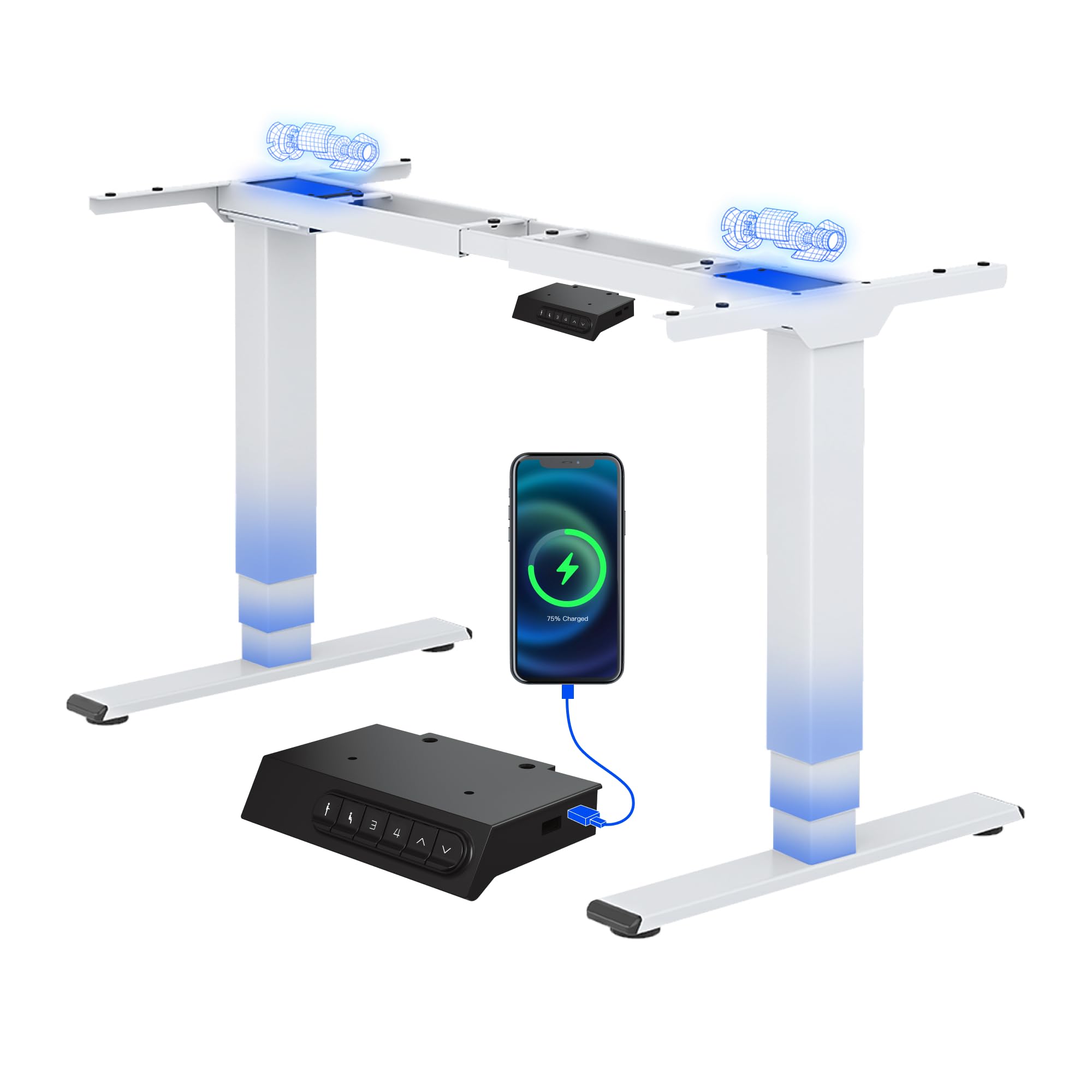 FlexiSpot Standing Desk Frame E6 MAX, 120KG Heavy Duty, Dual Motor 3-Stage Electric Height Adjustable Desk Frame with USB for Home Office, White