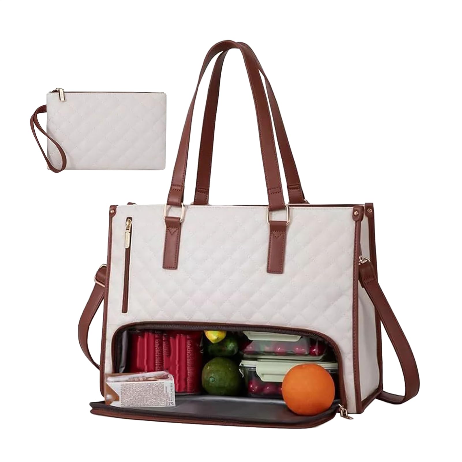 Sac pour ordinateur portable pour femme avec compartiment à déjeuner isotherme, sac à main pour ordinateur portable 15,6", grand sac de travail, sac de travail, sac à bandoulière en cuir, sac à