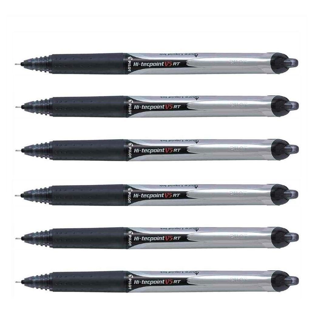 Hi-Tecpoint V5 RT Retractable Rollerball Pen 0.3 mm Line Black, Pack of 6