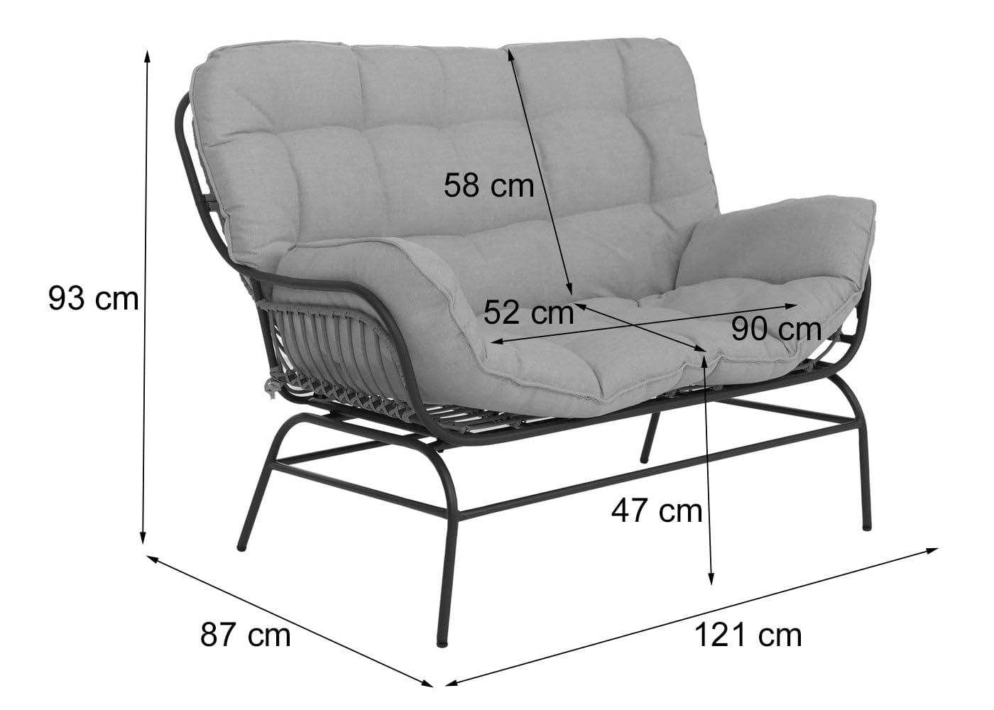 Lounge-Set HWC-P75, Gartengarnitur Sofa Sitzgruppe, Stoff 220g/m² Poly-Rattan Metall - dunkelgrau, Polster hellgrau