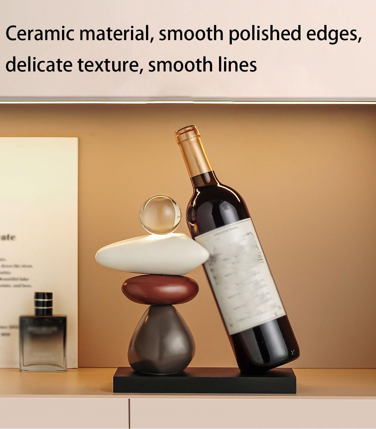 Soporte para Una Sola Botella De Vino Pequeño Botellero De Encimera Decorativo, Soporte Moderno para Botellas Expositor para Restaurante, Regalo Novedoso De Cerámica y Cristal