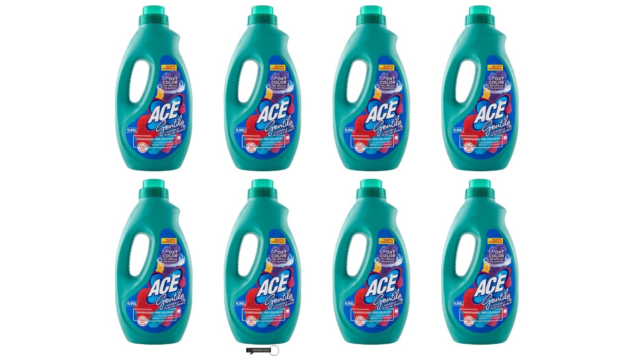 8x Ace Gentile Candeggina per Colourati, Bleichmittel für Farben, Lavendel und Weißer Moschus, Wirksam gegen Flecken, 950 ml,+ Italy Shop Service Kostenloser Schlüsselanhänger
