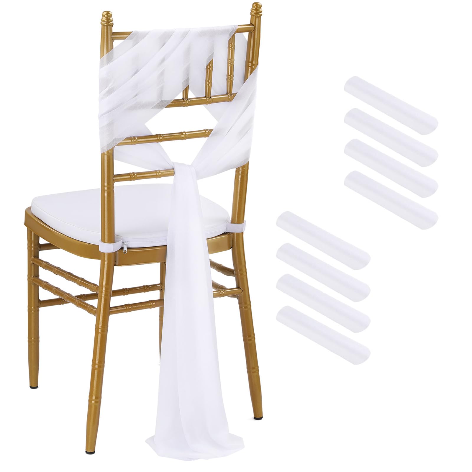 BrillShine 8er Set Stuhlhussen, Weißer Tüllstoff Stuhlhussen Dekoration 26x240cm Stuhldekoration geeignet für Partys, Hochzeiten, Hotel Bankett