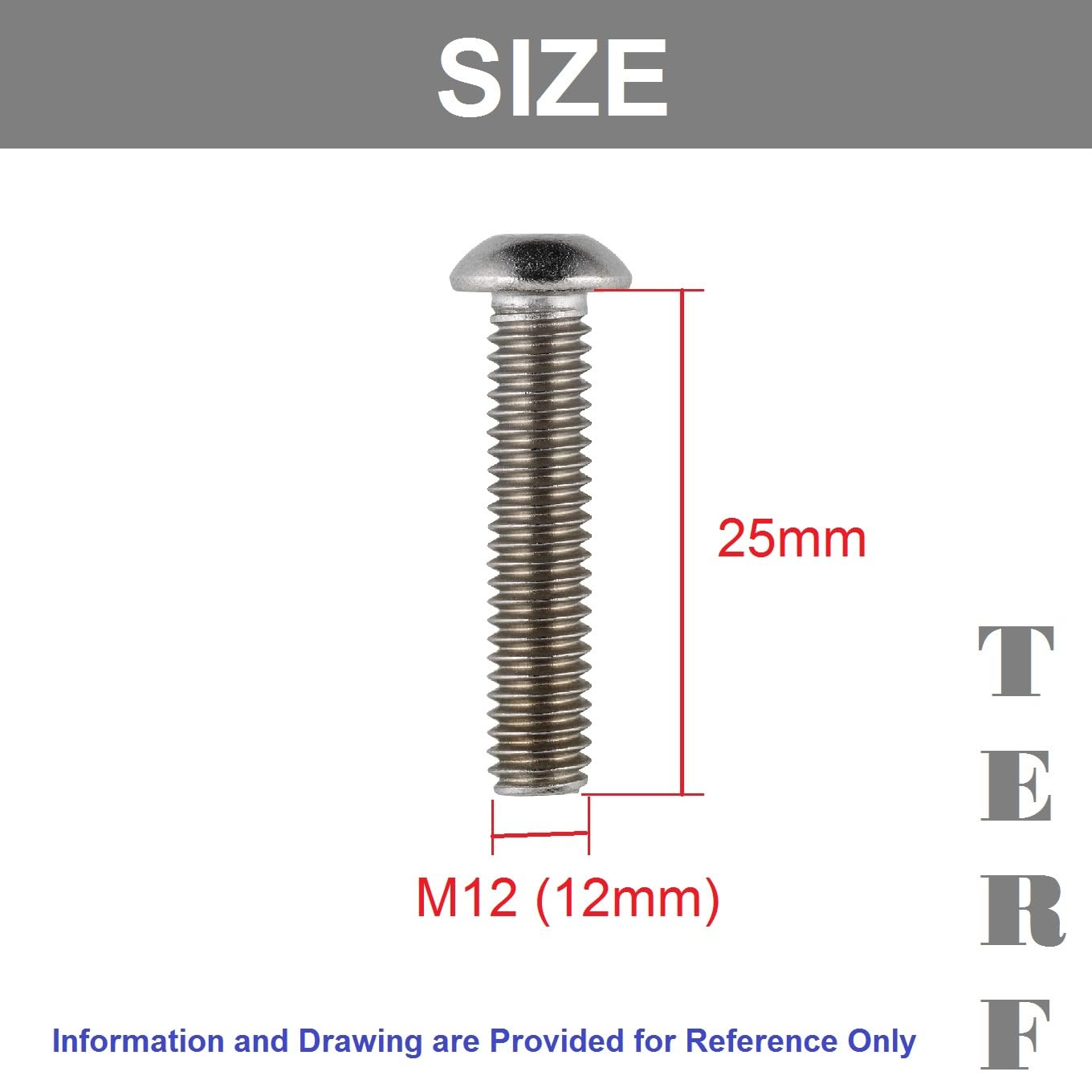 TERF® M12 X 25mm Hex Socket Cap Button Head Machine Screws High Tensile Grade 10.9 Machine Screw M12 (12mm) X 25mm Allen Key Hexagonal Socket Bolts - Image 3