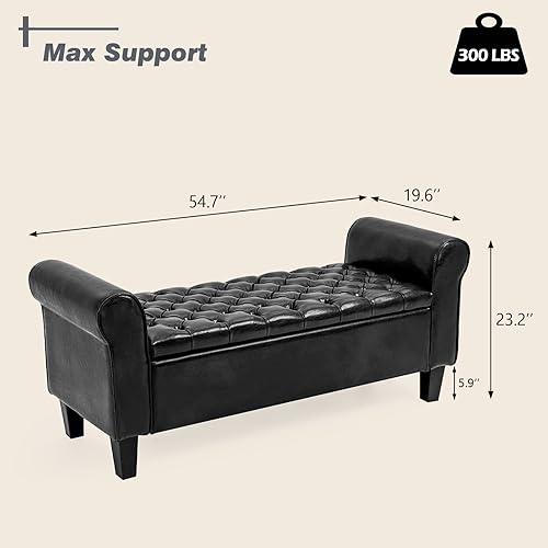 Miniatura 2 de ECOTOUGE Banco de almacenamiento para dormitorio, otomana con brazo enrollado, reposapiés tapizado de cuero rectangular para sala de estar, color