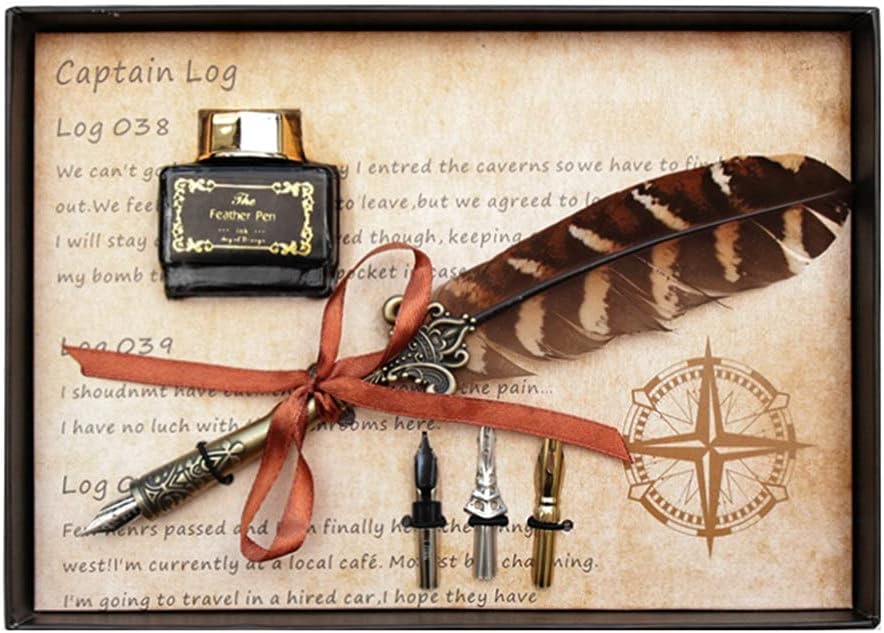 Retro Classical Dip Pen Fountain Ink Bottle With 3 Nibs Stationery Gift Box For School Birthday Calligraphy(E)