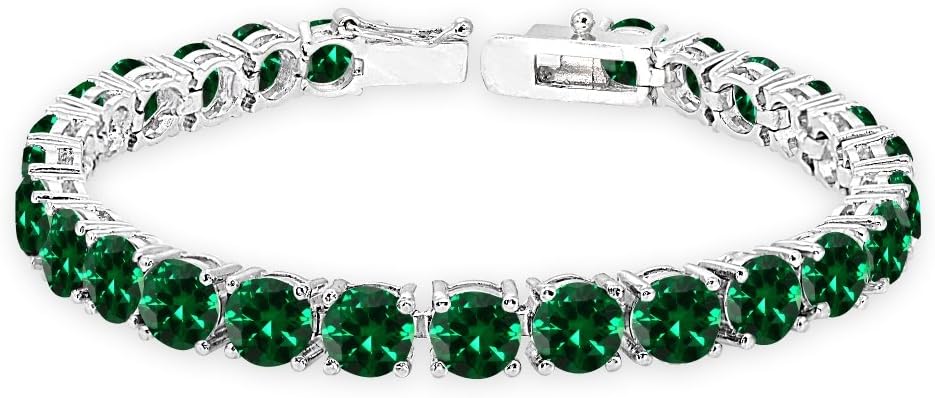 B. BRILLIANT Sterling Silver Genuine, Created or Simulated 6mm Round Gemstone Tennis Bracelet for Women