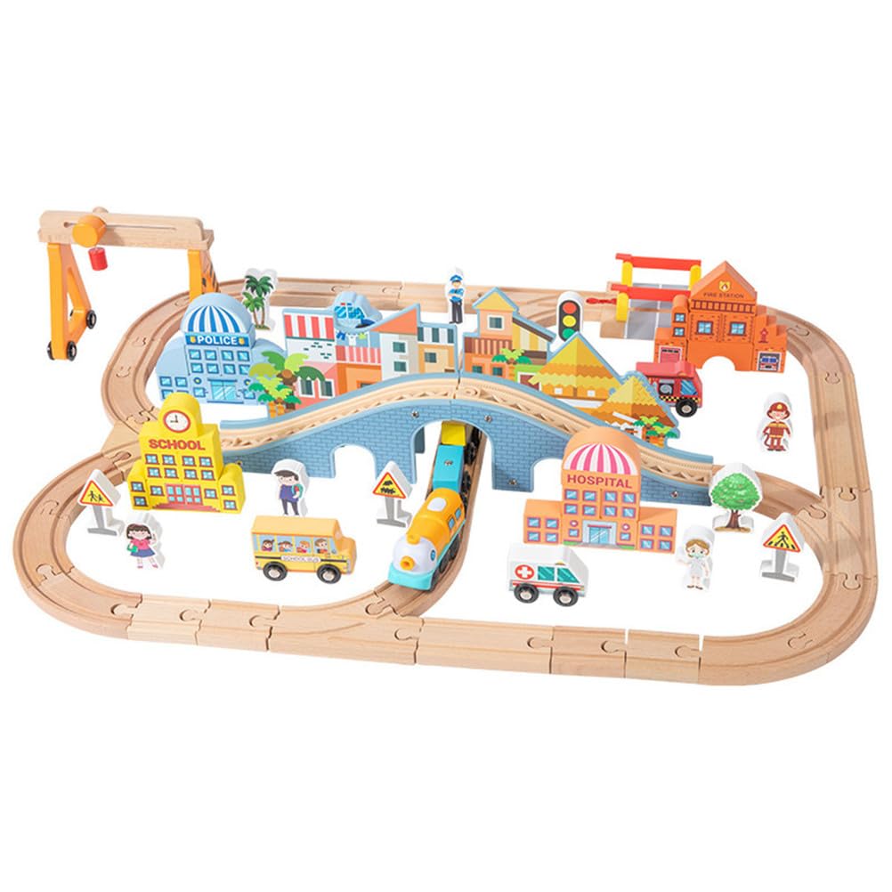 Holzeisenbahn-Set, DIY zusammenbaubares Eisenbahngleisspielset | Stadt-Szene Holz-Zugset, Kleinkind Holz-Lokomotiven-Set