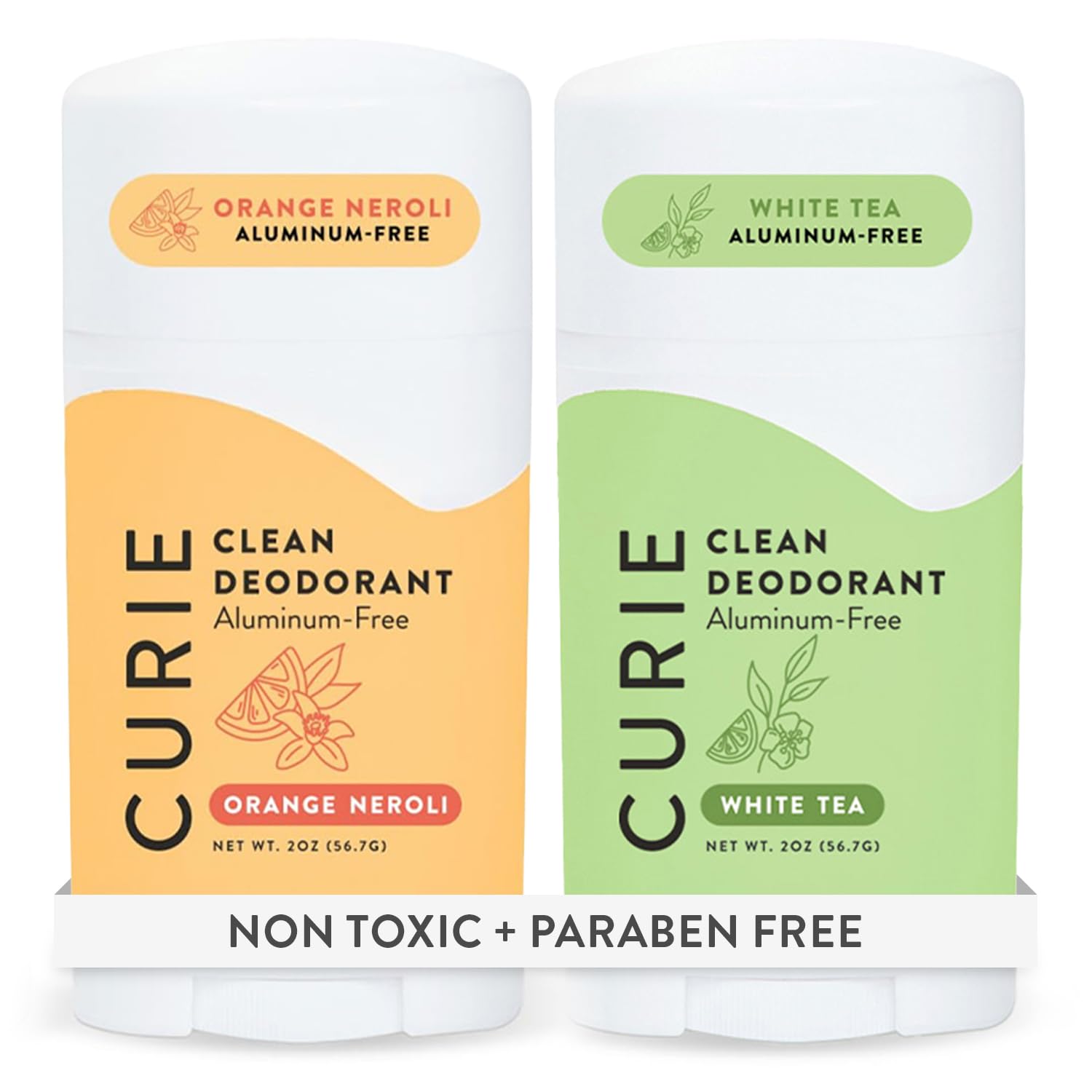Curie Natural Deodorant for Women - Orange Neroli + White Tea - Aluminum Free, Clean, Sustainable, Vegan Paraben Free (2pk)