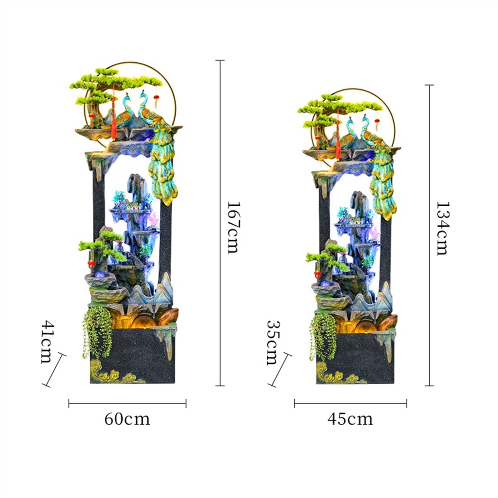 Jingzai202405 Indoor Floor Fountain Peacock Decoration Fish Tank, Courtyard Living Room Home Automatic Circulation System Rockery Fountain Water Decoration Water Fountain(S)