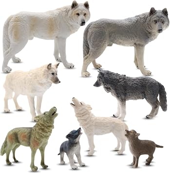 Wolf Bundle | 8-Piece Arctic, Grey & Black Wolf Figurines | Lifelike Wildlife Playset for Enthusiats & Collectors | Seasonal Animal Display Set