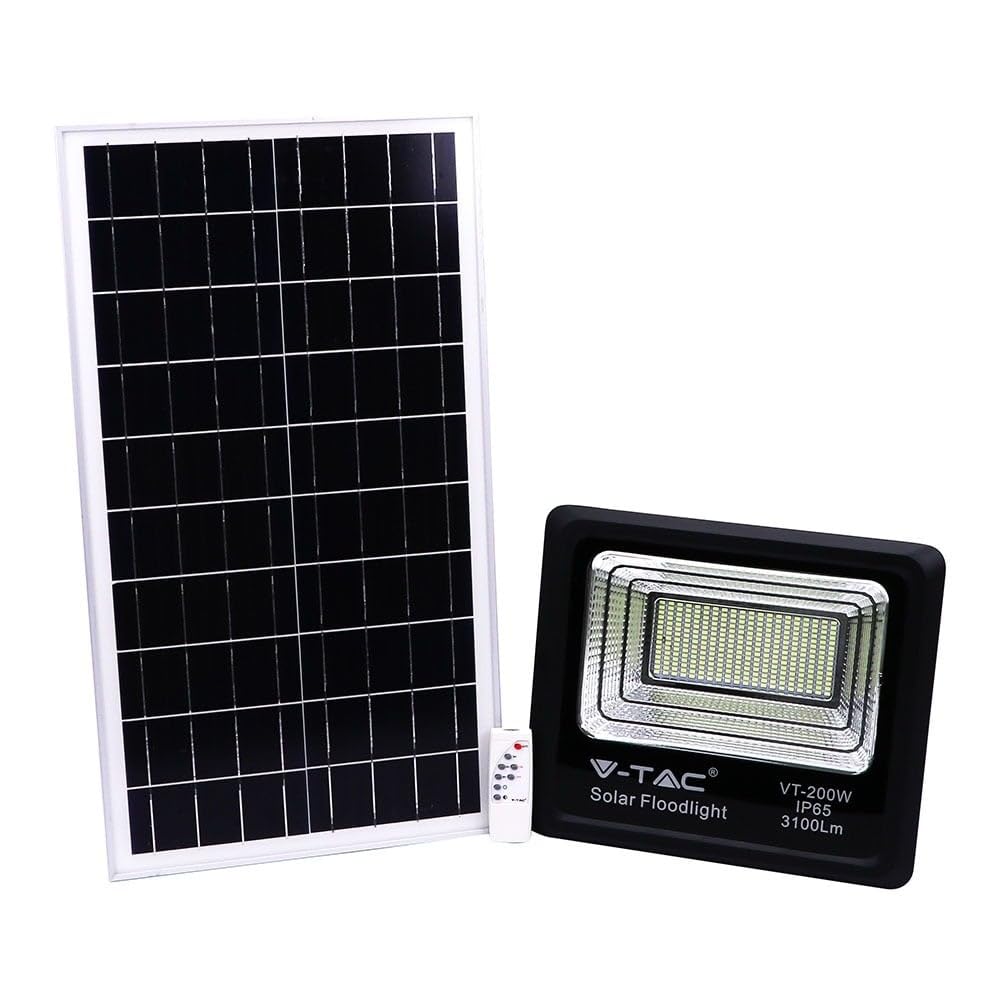 Faro LED 200W con Pannello Solare e Telecomando 4000K