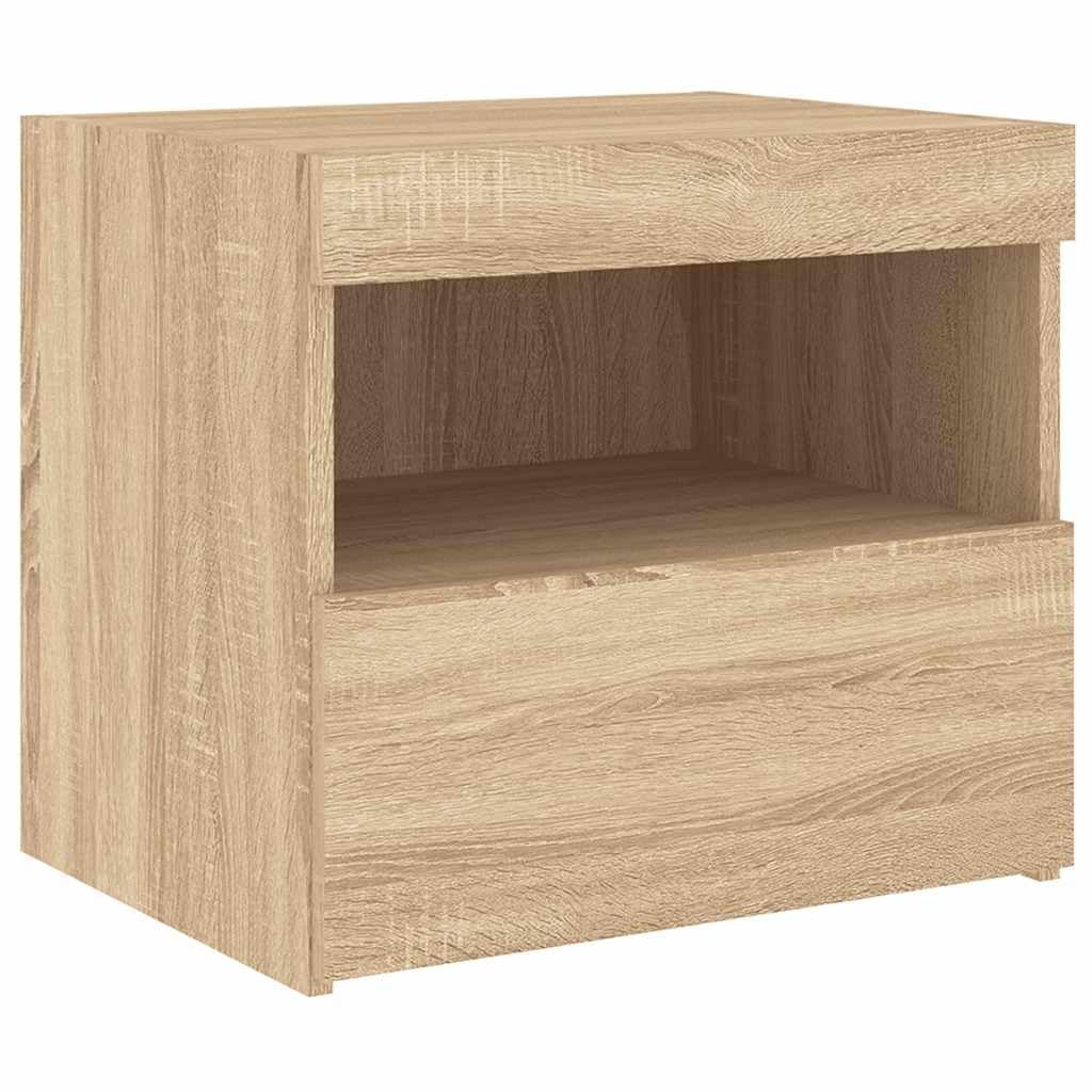 vidaXL Table de Chevet avec Lumières LED, Armoire de Lit avec Rangement, Table de Nuit, Armoire de Nuit, Moderne, Chêne Sonoma Bois d'Ingénierie