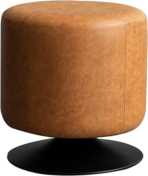 360 Swivel Foot Stool Round PU Ottoman With Thick Sponge Padding And Solid Titanium Base, Round Upholstered Footrest Seat Stool For Living Room And BedroomSize40 * 45CM,Colororange