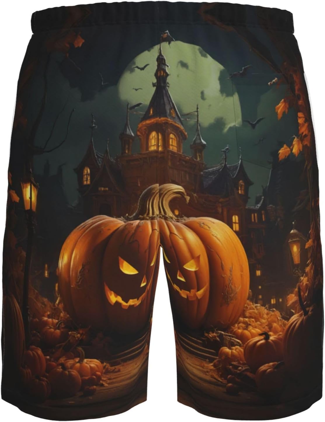 Pumpkin Halloween Print Men's Hawaiian Beach Shorts Elastic Novelty Summer Casual Shorts with Pocket
