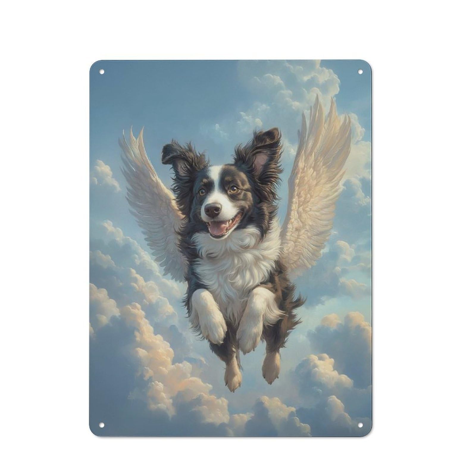 Junmoney Border Collie Angel Pet Memorial Art Dog Wi Metal Sign 40X30cm With Th Wings For Workshop Wall, Vintage Decor, A Decorative Christmas Gift For Metal Sign Collectors