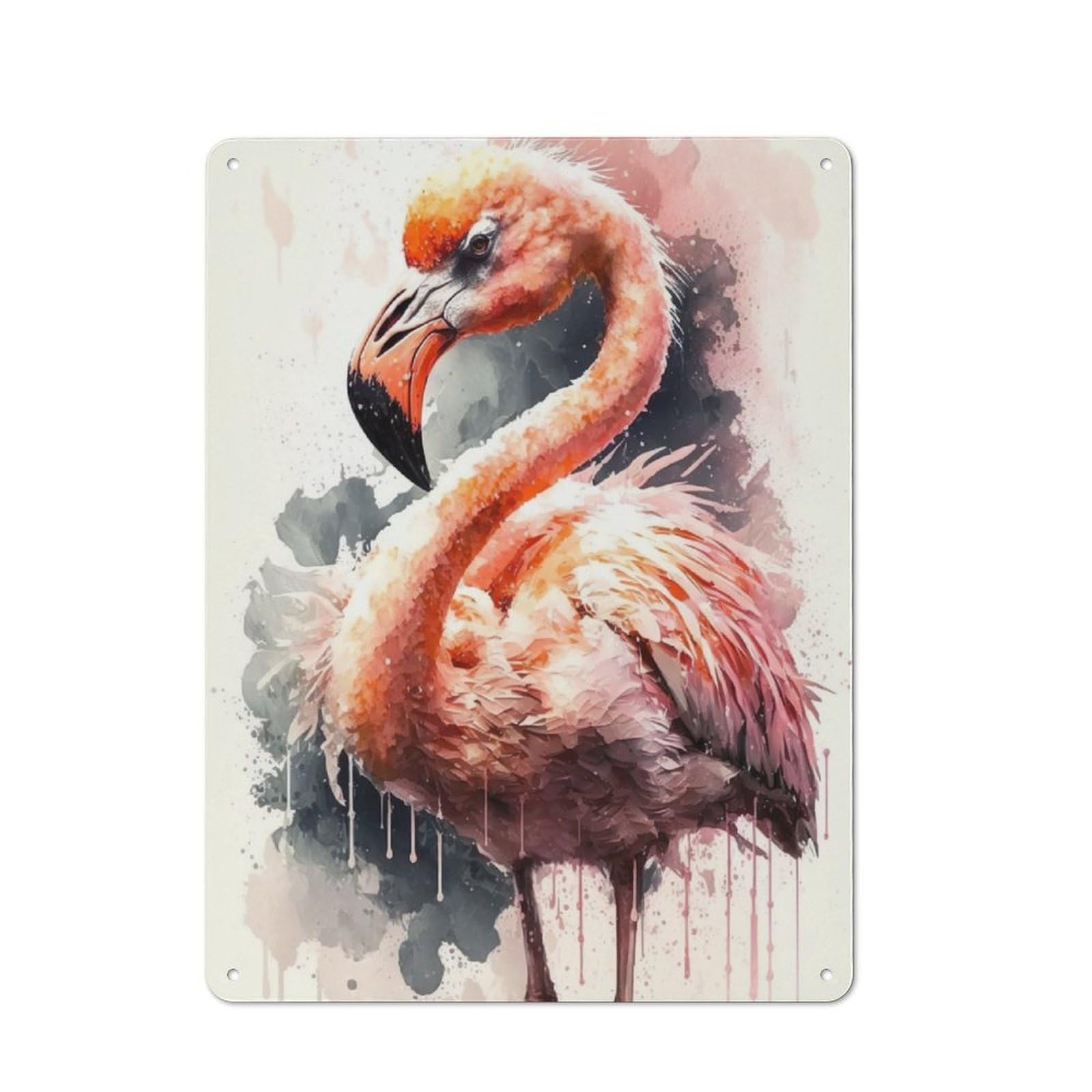 Junmoney Flamingo Watercolor Sketch Vintage Metal Plaque 40X30cm Featuring For Garage Wall, For People Furnishing A Garage