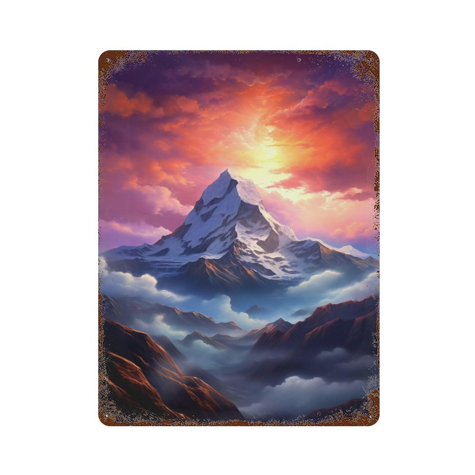 Rust Effect Mount Everest Mountain Rusty Metal Tin Sign 15.7"x11.8", Old School Wall Decor for Farmhouse, Kitchen And Entryway Decor