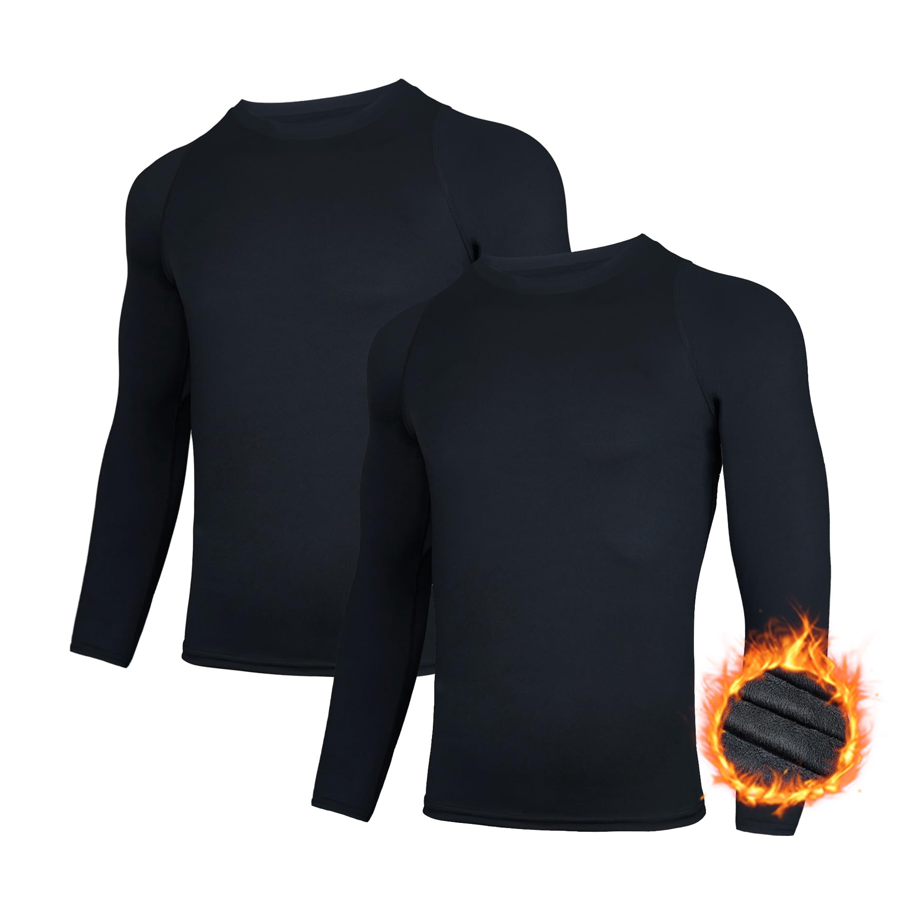 AMZSPORT 2 Pezzi Maglia Compressione Uomo Maglietta Termica Manica Lunga Maglie Sportiva Shirts Traspirante da Asciugatura Rapida Camicia Fitness Palestra