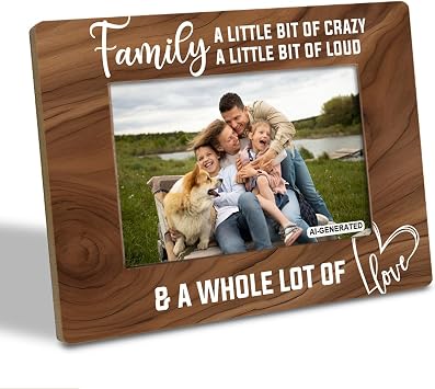 Family Photo Frame for Home Decor, A Little Bit of Crazy A Little Bit of Loud & A Whole Lot of Love Photo Frame, Holds 4 x 6 Inch Photo, Farmhouse Wooden Picture Frame Gift, Family Room Decor