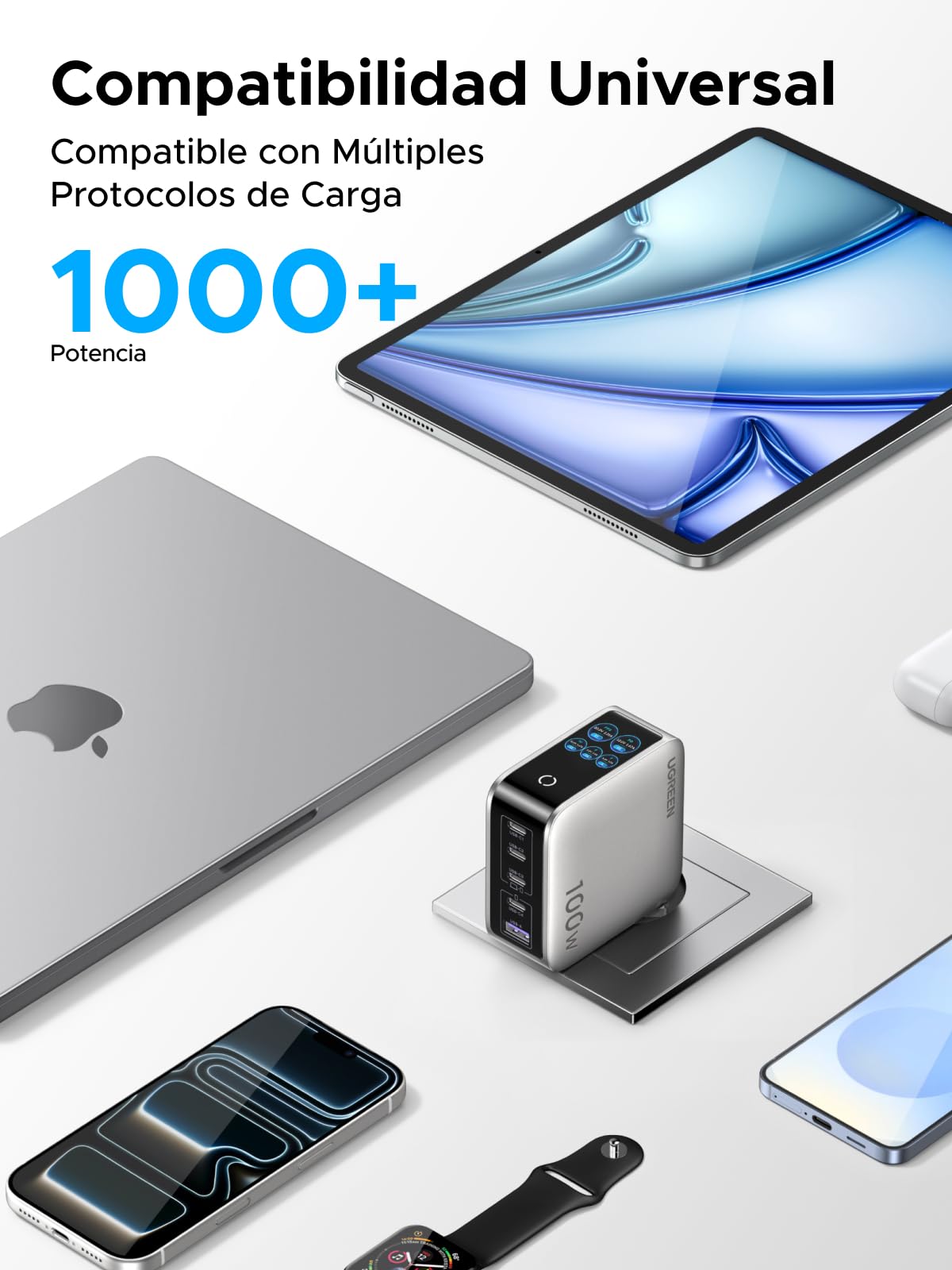 UGREEN Nexode Pro Caricatore USB C 100W Ricarica Rapido Schermo TFT | 5 Porte PD 3.0 PPS 45W Compatibile con Galaxy S26 S25 Ultra MacBook iPad, iPhone 17 Pro Max Air 16 15 14 13 Steam Deck