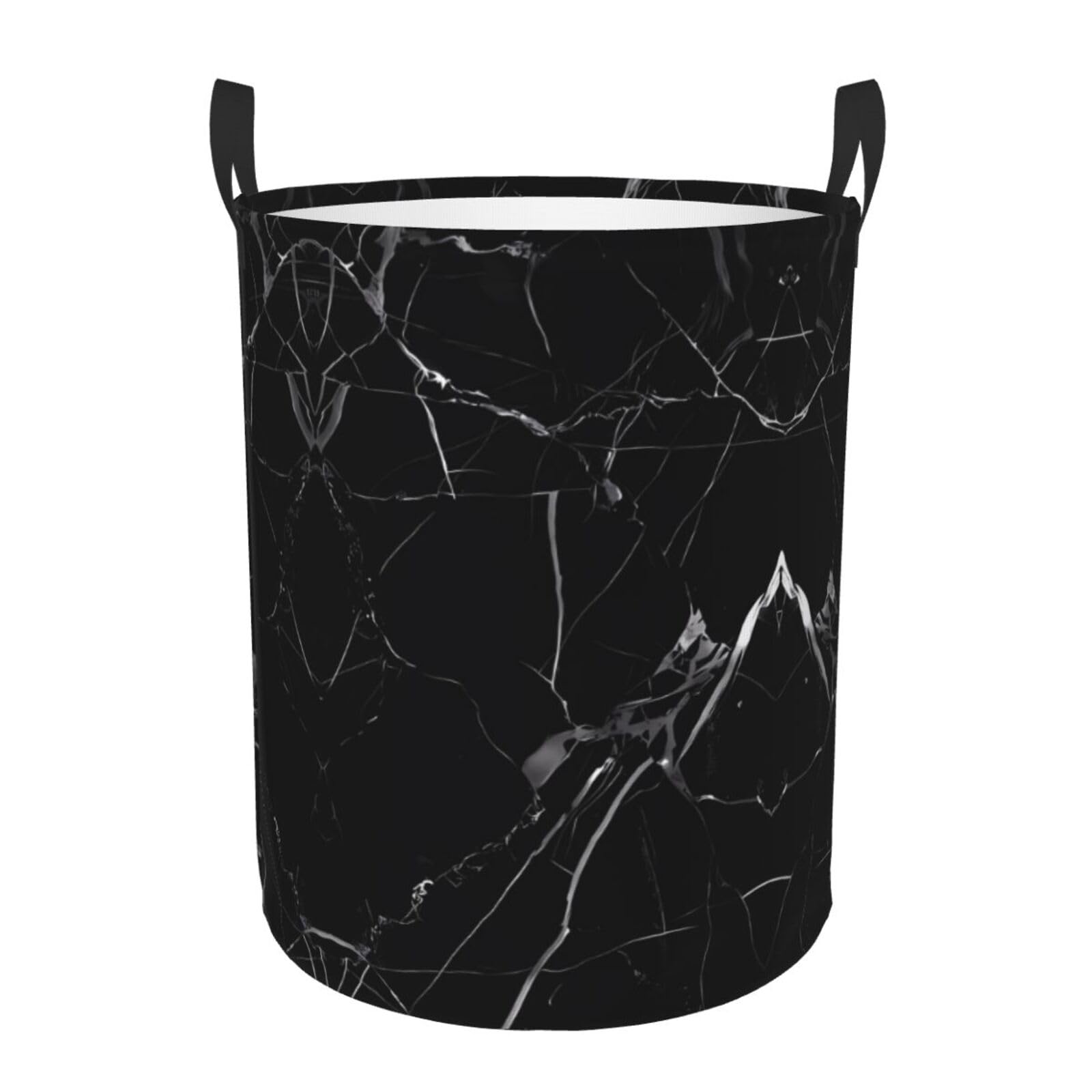 S Circular Hamper Black Marble Print for Dirty Clothes
