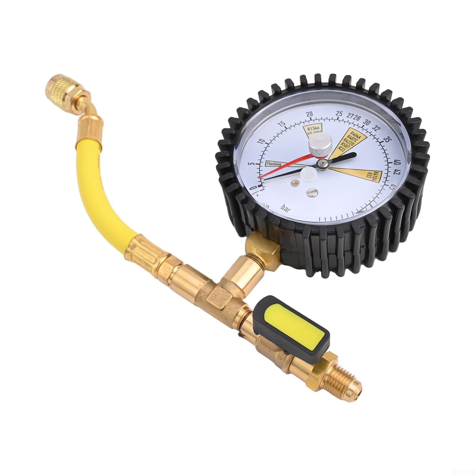 Manomètre de climatisation pour R134a R22 R407C R410A avec fonction de remplissage d'azote et connexion SAE de 0,6 cm avec interrupteur à boisseau sphérique