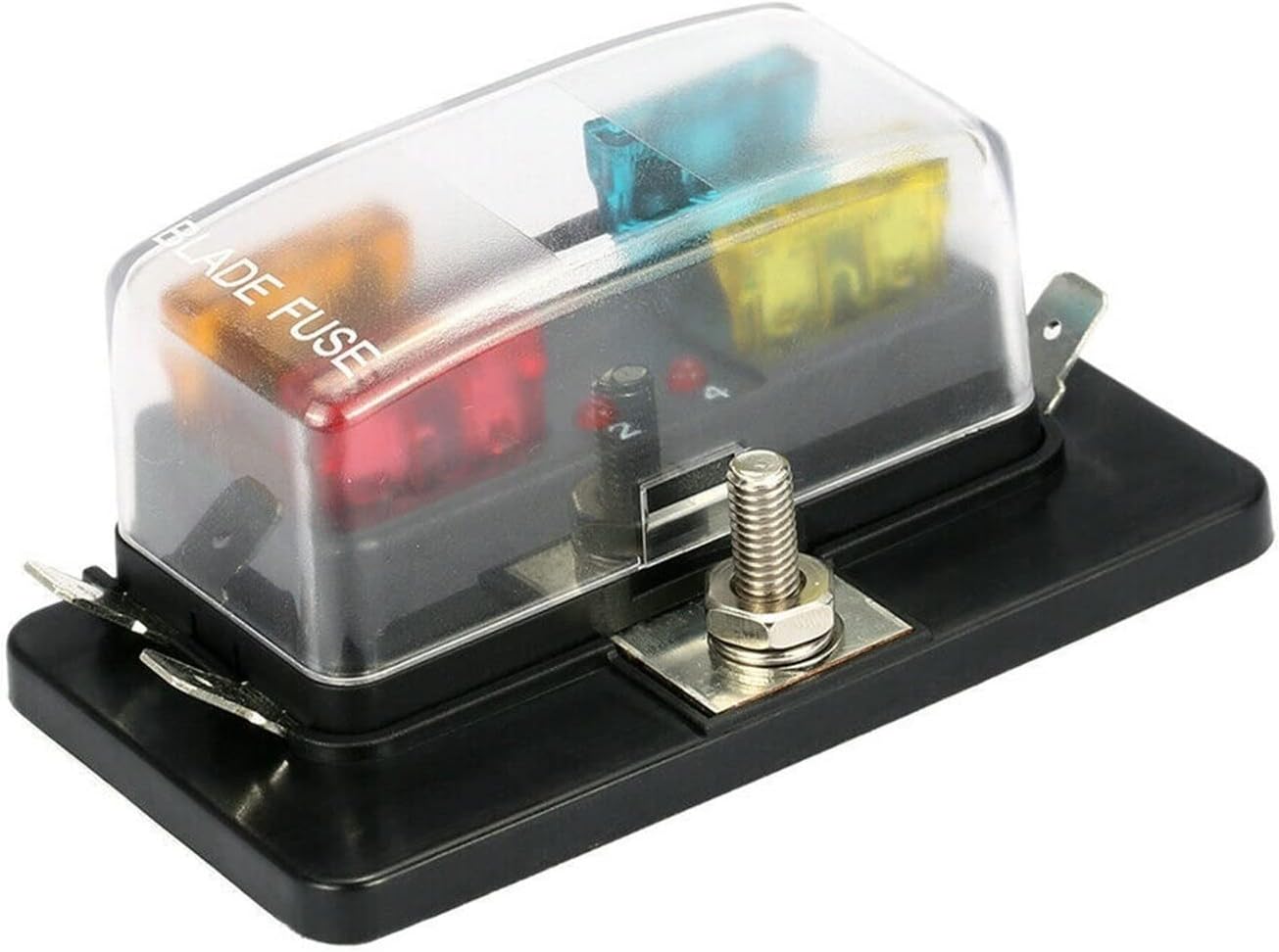 4 Way Blade Fuse Box Holder with LED Fuse Blown Indicator Light Kit Dust-Proof Transparent Plastic Cover for Car Boat 12V 24V