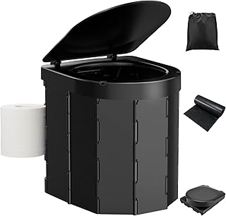 Portable Camping Toilet, Folding Toilet for Adults with Lid and Retractable TP Holder, Waterproof