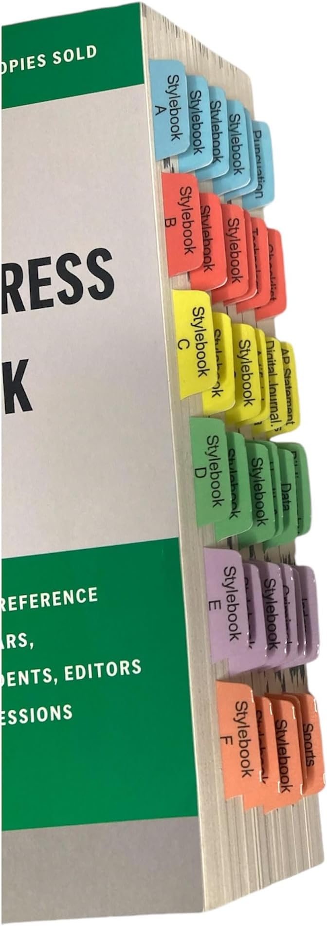 Book Tabs for The Associated Press Stylebook: 2022-2024 56th Edition. Laminated, Color-coded, and Repositionable (Book not included)