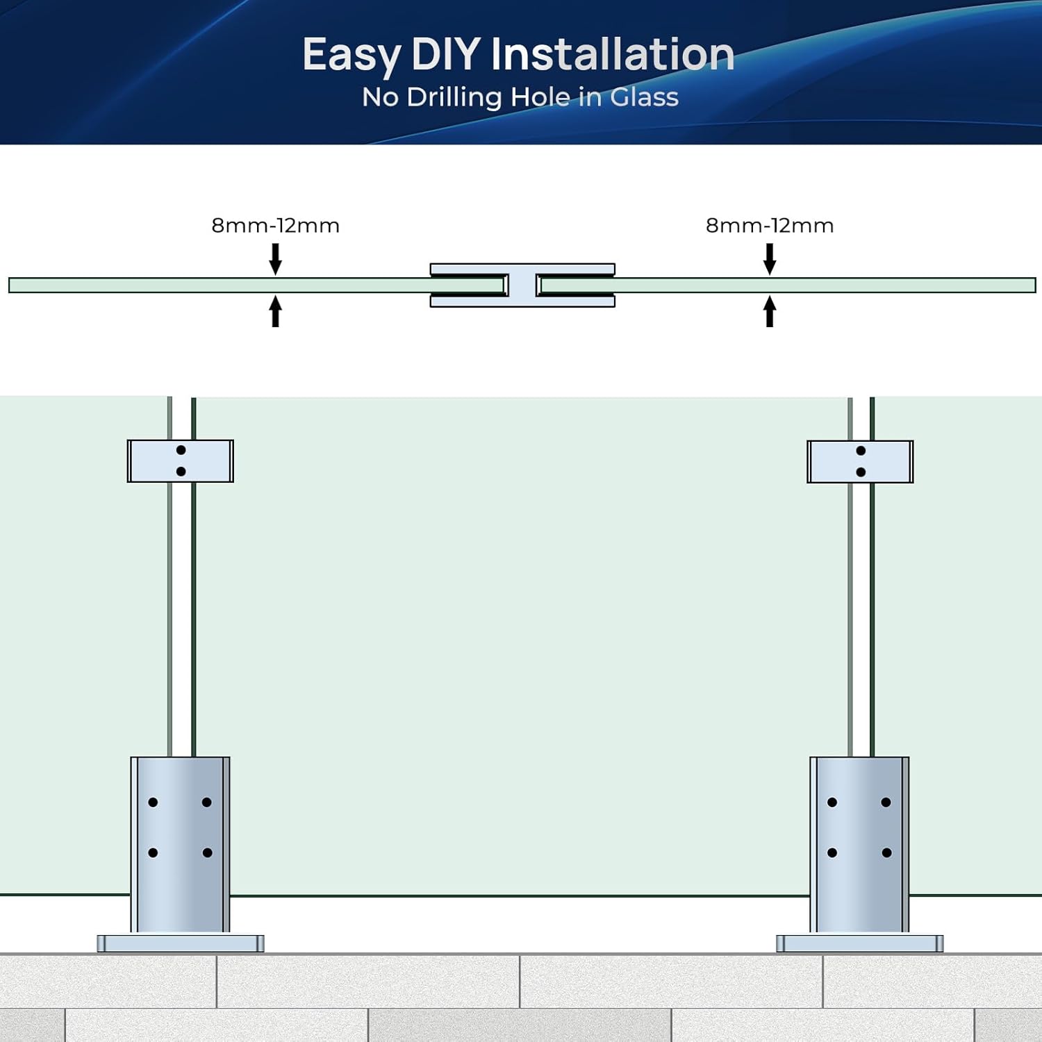 LukLoy Railing Glass to Glass Clamp, Stainless Steel 304 Bracket for Glass Balustrade Railing Pool Fence (4 Pieces 180°)