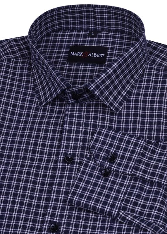 Image of MARK & ALBERT Men's Checkered Full Sleeves Cotton Formal Shirt Blue | Stylish Shirt for Men