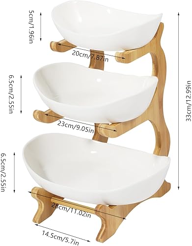 Miniatura 2 de RIQUIPAI Cesta de frutas de 3 niveles, cesta de frutas y verduras blancas, bandeja de frutas, soporte de cuenco para frutas, nueces, aperitivos,