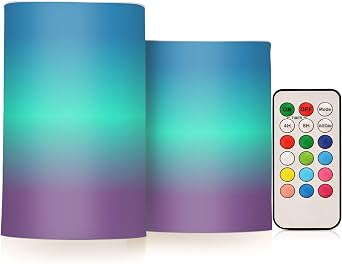 Wudan Aurora Blue Green LED Candles Flameless 2Pcs Outdoor Flameless Candles Light Candles Remote Control Home Birthday Birthday Decor