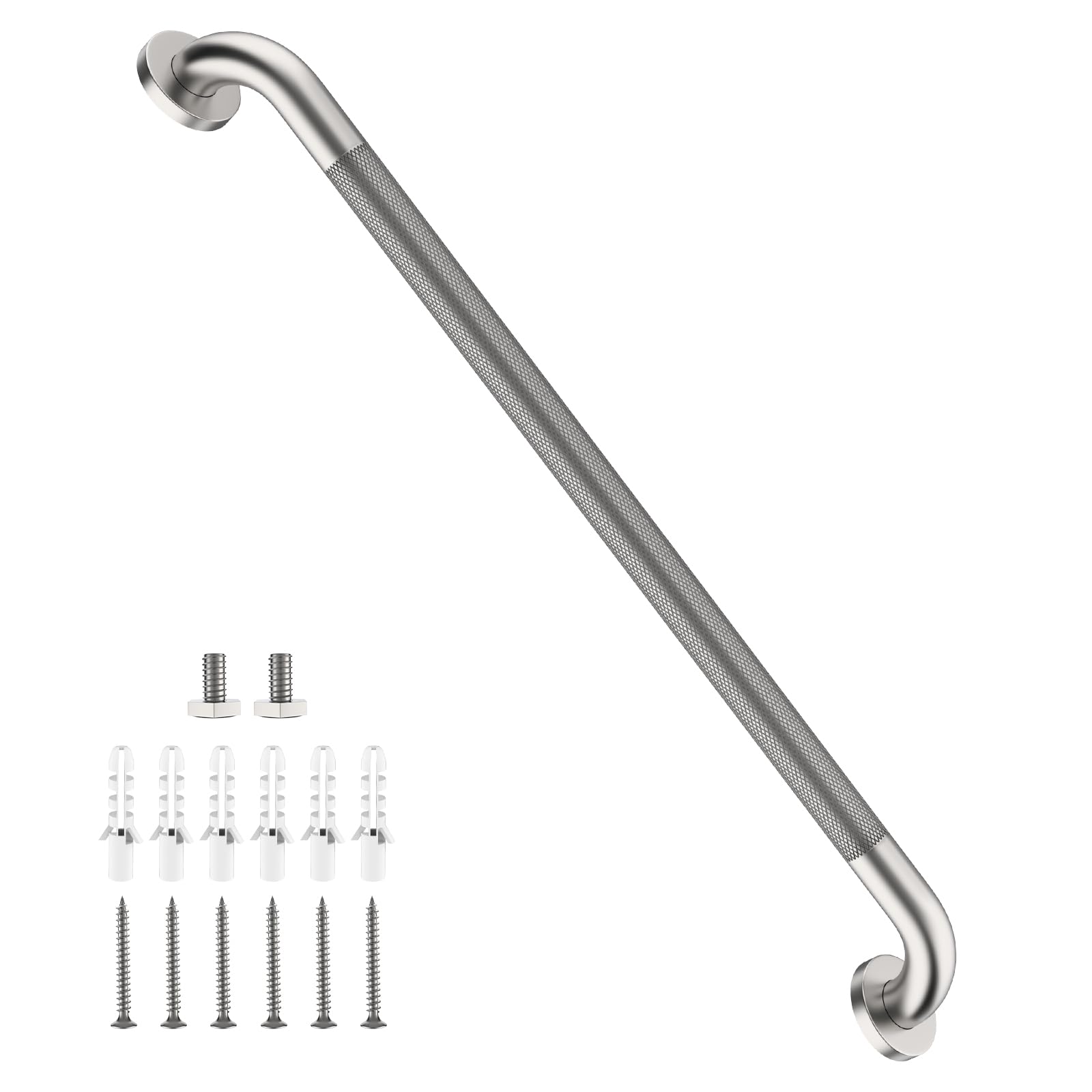 Brushed Nickel Grab Bar 32 Inch, iHansee Anti-Slip Bathroom Grab Bar w/Knurled Grip, Stainless Steel Safety Handrail for Toilet Bathtub, Wall Mounted Shower Handle Handicap Bars for Senior Elderly