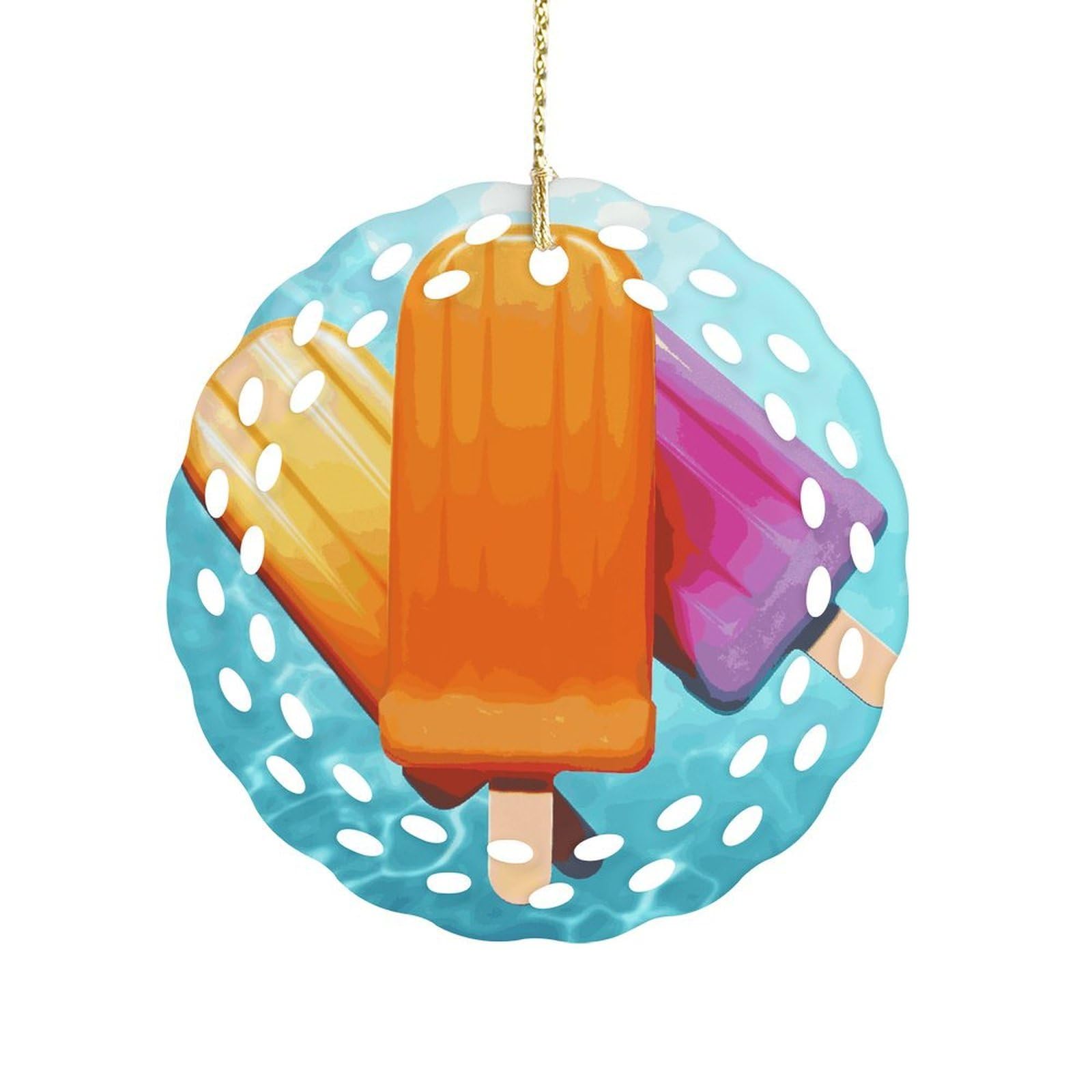 Btcowzrv Style Ice Popsicles Ceramic Ornament,Round Ornaments With Hole Easy To Hang,Hanging Ornament For Wedding Party Home Window Garden Christmas Day Decor