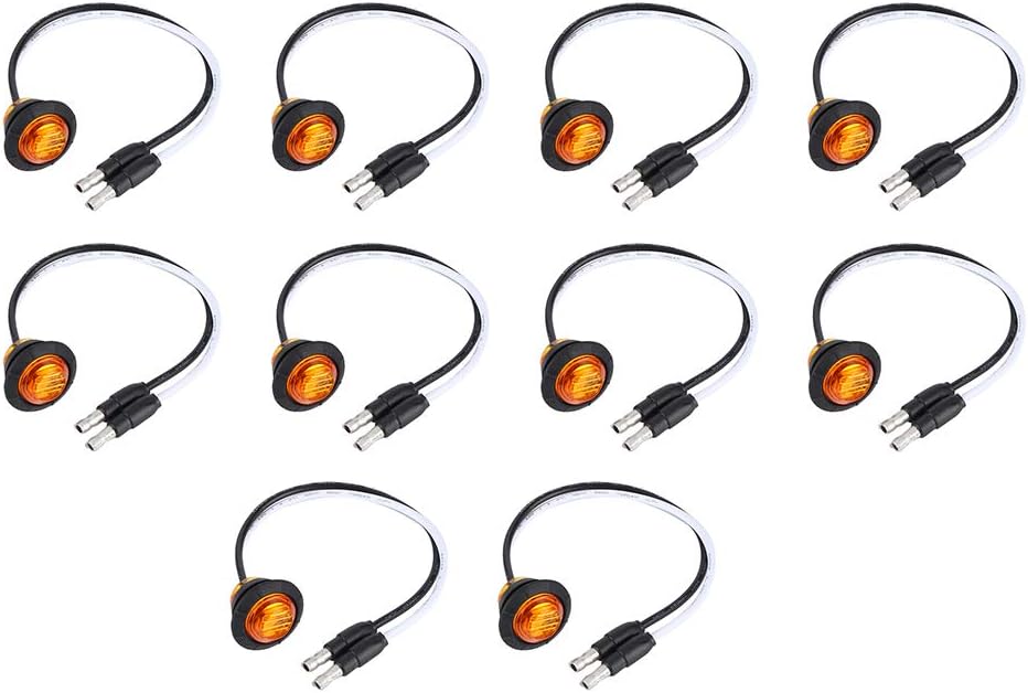 Yctze 3/4in LED Side Marker Light, High Brightness, 100,000 Hours Life, Red Amber, ABS PC, Shockproof, Easy Install with DC Terminal for Car Trailer Truck Yacht (Amber)