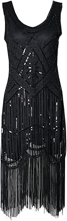Robe Vintage Années 20 à Franges Et Paillettes - Style Gatsby - Dos Nu - Pour Soirée, Bal, Costume Fête