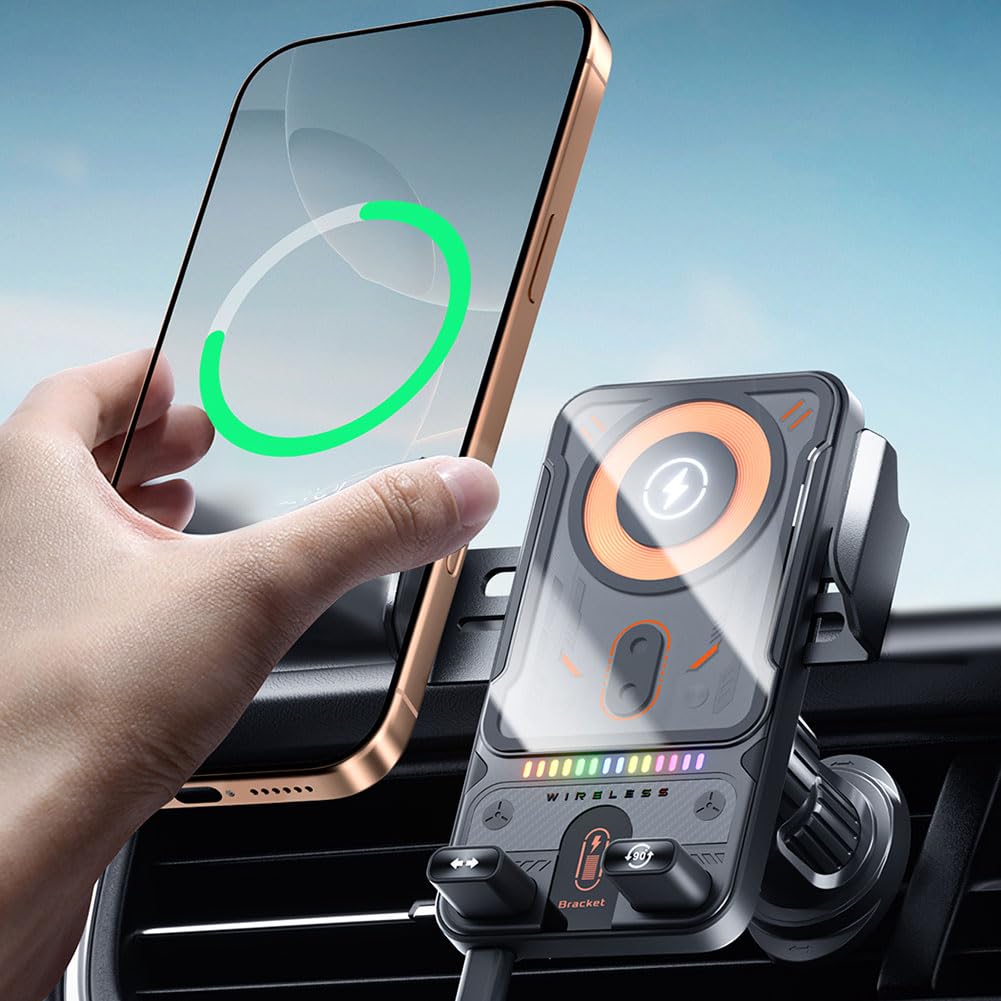 Chargeur de voiture sans fil 15 W et support de téléphone, support de chargeur de voiture sans fil, serrage automatique, installation de sortie d'air (noir)