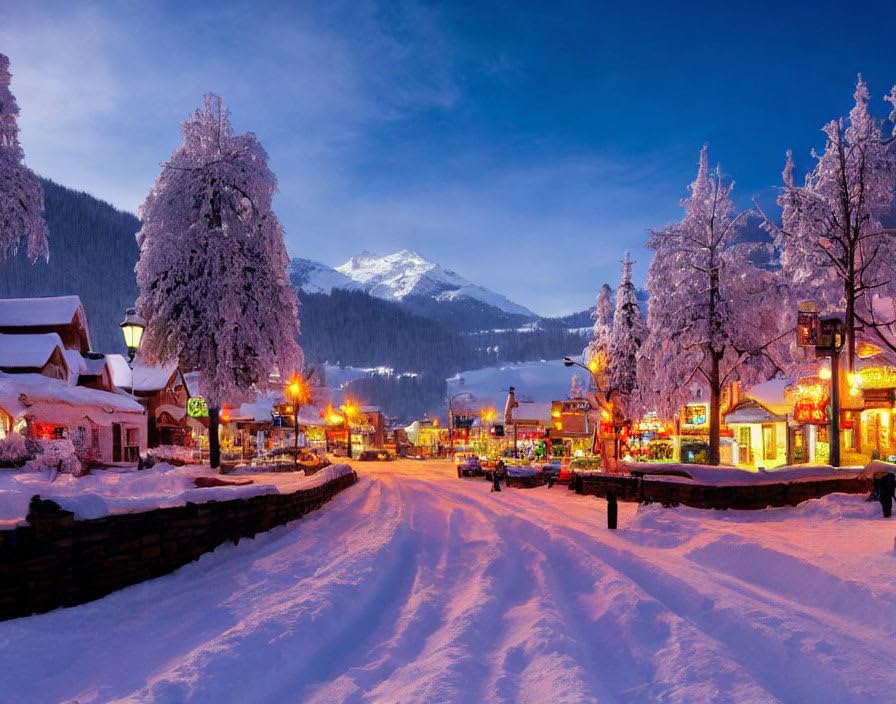 Affiches sur toile de 58 x 90 cm Ville dans la vallée d'hiver