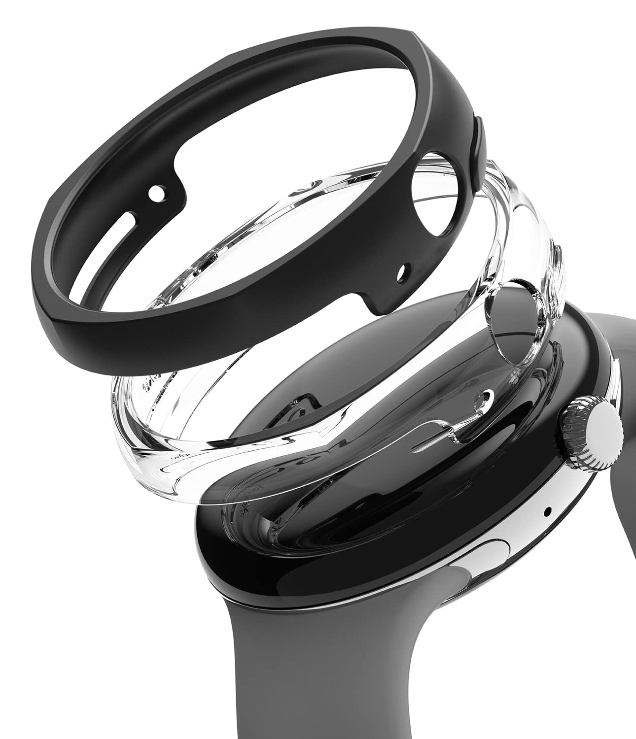 Ringke Slim Edge Case [2 Pack] Compatible with Google Pixel Watch 41mm (2022), Bezel [Frame Only] Premium PC Hard Thin Angle Shaped Contour Cover - Clear & Matte Black