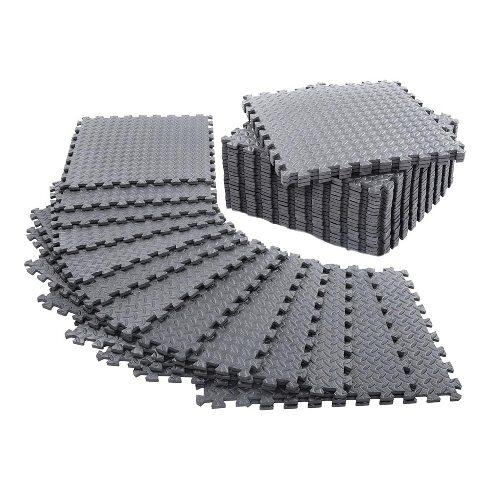 Bloepum 12 Pack Floor Exercise Mat for Home Gym or Floor Padding for Yoga, Weights Gym Equipment Easy Install Easy to Use Gray