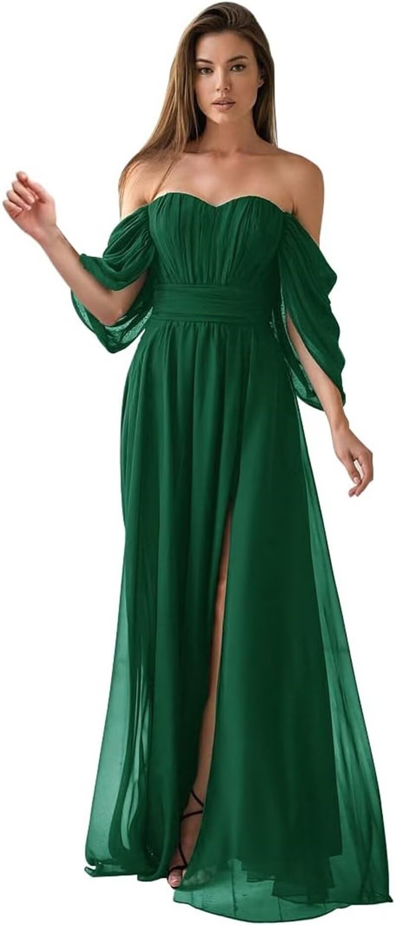 Falsery Chiffon Bridesmaid Dresses with Slit for Women Off The Shoulder Formal Dresses Sweetheart Wedding Guest Dresses
