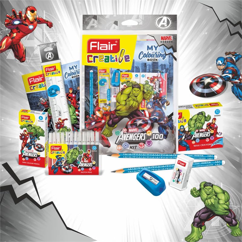 Image of Flair Creative Series Marvel Avengers Stationery Kit | Combination of 34 Assorted Items | Smart Kit for Your Creative Need & Fun Learning | Ideal Gift Set for Kids | Pack of 1