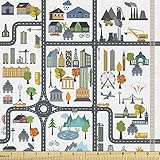 Ambesonne Car Race Track Fabric by The Yard, Graphic Illustration of Cityscape Divided by Roads Activity, Decorative Fabric for Upholstery and Home Accents, 2 Yards, White Grey